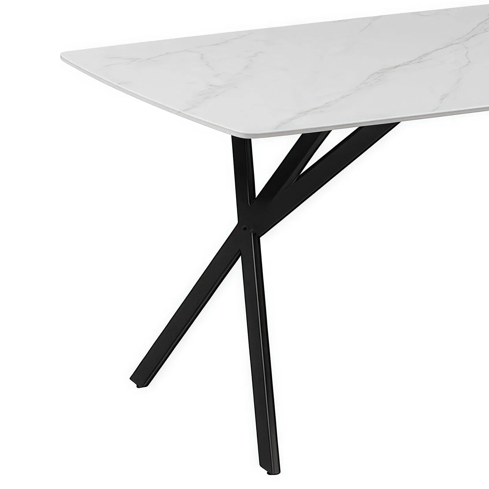 Dining Table Rectangular Shape White Sintered Stone Top Powder Coated Iron Legs - Mekamart Australia