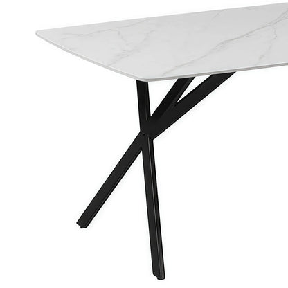 Dining Table Rectangular Shape White Sintered Stone Top Powder Coated Iron Legs - Mekamart Australia