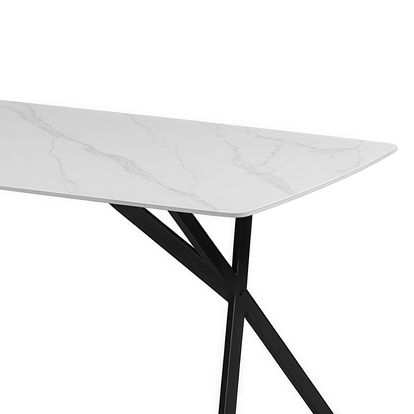 Dining Table Rectangular Shape White Sintered Stone Top Powder Coated Iron Legs - Mekamart Australia