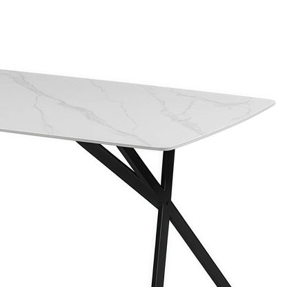 Dining Table Rectangular Shape White Sintered Stone Top Powder Coated Iron Legs - Mekamart Australia