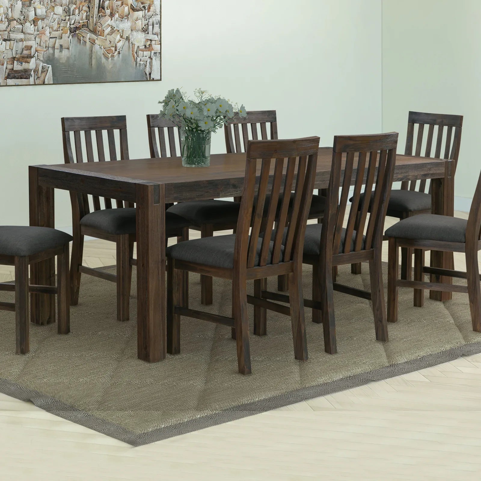 Dining Table 210cm Large Size with Solid Acacia Wooden Base in Chocolate Colour - Mekamart Australia