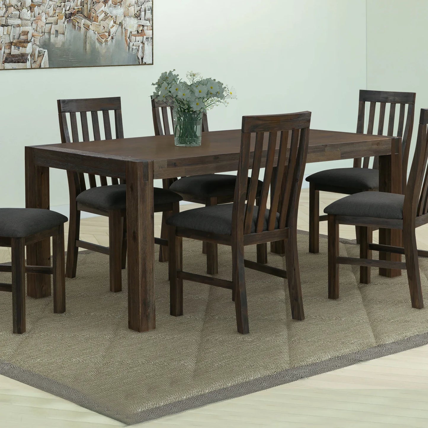 Dining Table 180cm Medium Size with Solid Acacia Wooden Base in Chocolate Colour - Mekamart Australia