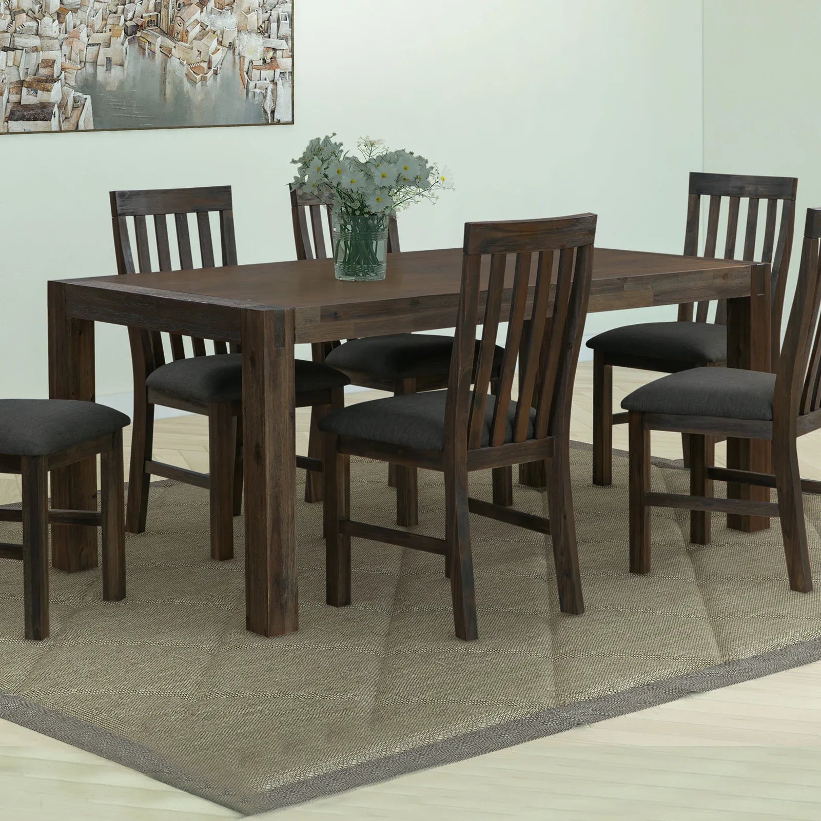 Dining Table 180cm Medium Size with Solid Acacia Wooden Base in Chocolate Colour - Mekamart Australia