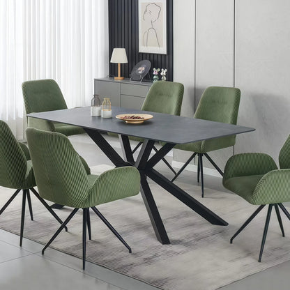 Dining Table Rectangular Shape Green Sintered Stone Top Powder Coated Iron Legs - Mekamart Australia