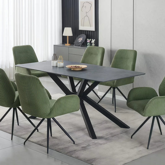 Dining Table Rectangular Shape Green Sintered Stone Top Powder Coated Iron Legs - Mekamart Australia