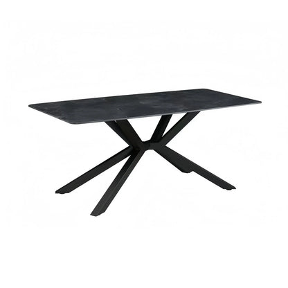 Dining Table Rectangular Shape Green Sintered Stone Top Powder Coated Iron Legs - Mekamart Australia