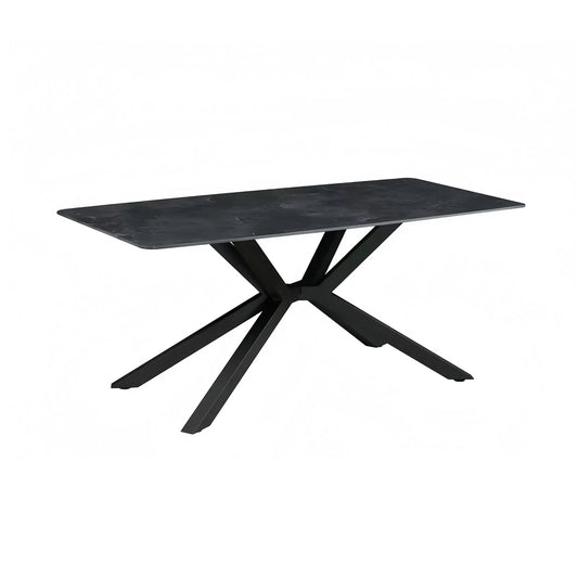 Dining Table Rectangular Shape Green Sintered Stone Top Powder Coated Iron Legs - Mekamart Australia