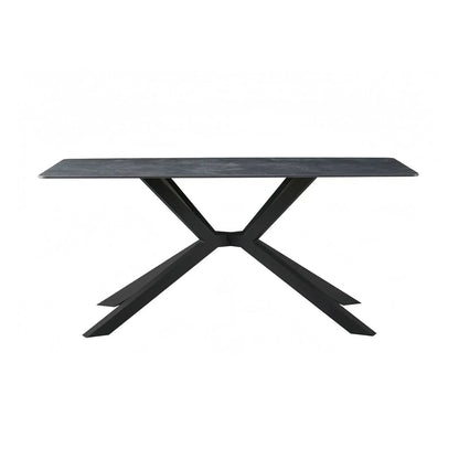 Dining Table Rectangular Shape Green Sintered Stone Top Powder Coated Iron Legs - Mekamart Australia