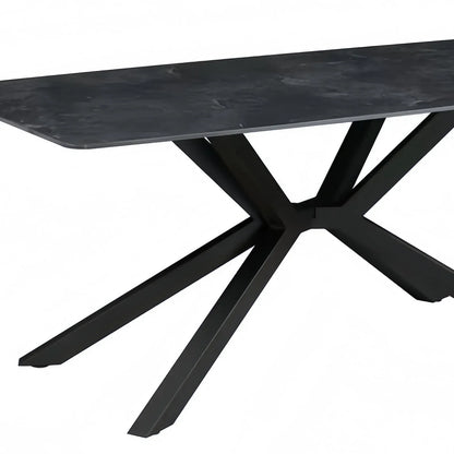 Dining Table Rectangular Shape Green Sintered Stone Top Powder Coated Iron Legs - Mekamart Australia