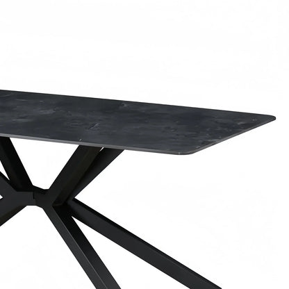 Dining Table Rectangular Shape Green Sintered Stone Top Powder Coated Iron Legs - Mekamart Australia