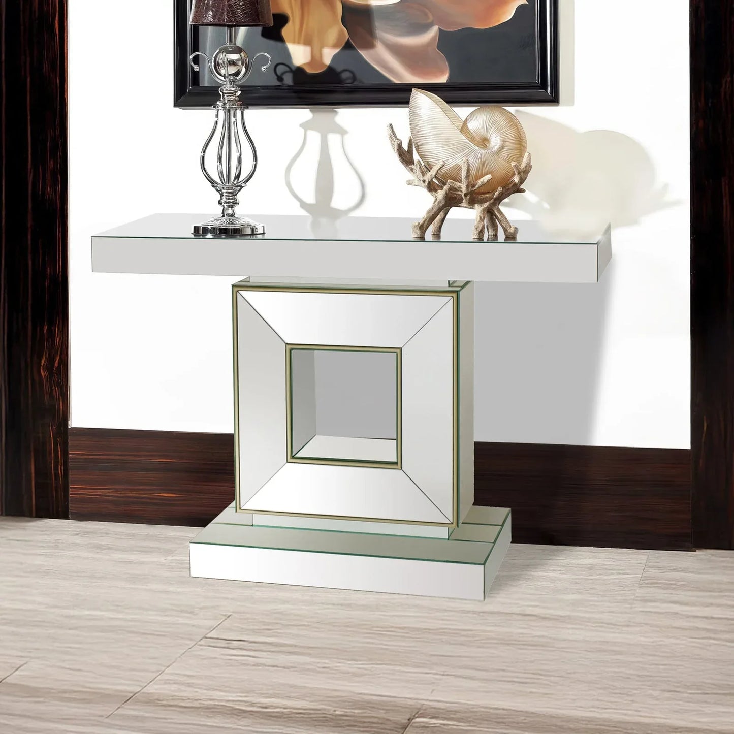 Hall Table Rectangular Shape MDF & Mirror Attractive Base - Mekamart Australia