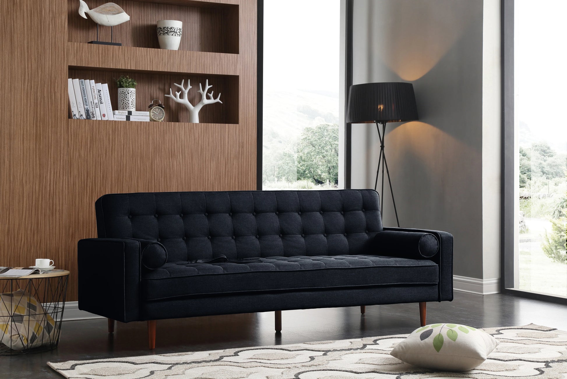 Sofa Bed 3 Seater Button Tufted Lounge Set for Living Room Couch in Velvet Black Colour - Mekamart Australia