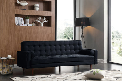 Sofa Bed 3 Seater Button Tufted Lounge Set for Living Room Couch in Velvet Black Colour - Mekamart Australia