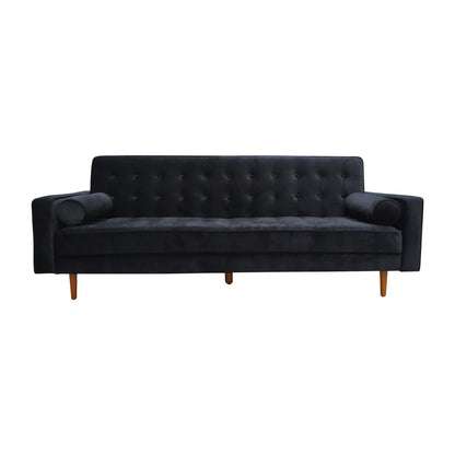 Sofa Bed 3 Seater Button Tufted Lounge Set for Living Room Couch in Velvet Black Colour - Mekamart Australia