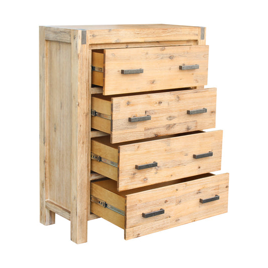 Tallboy with 4 Storage Drawers Solid Wooden Assembled in Oak Colour