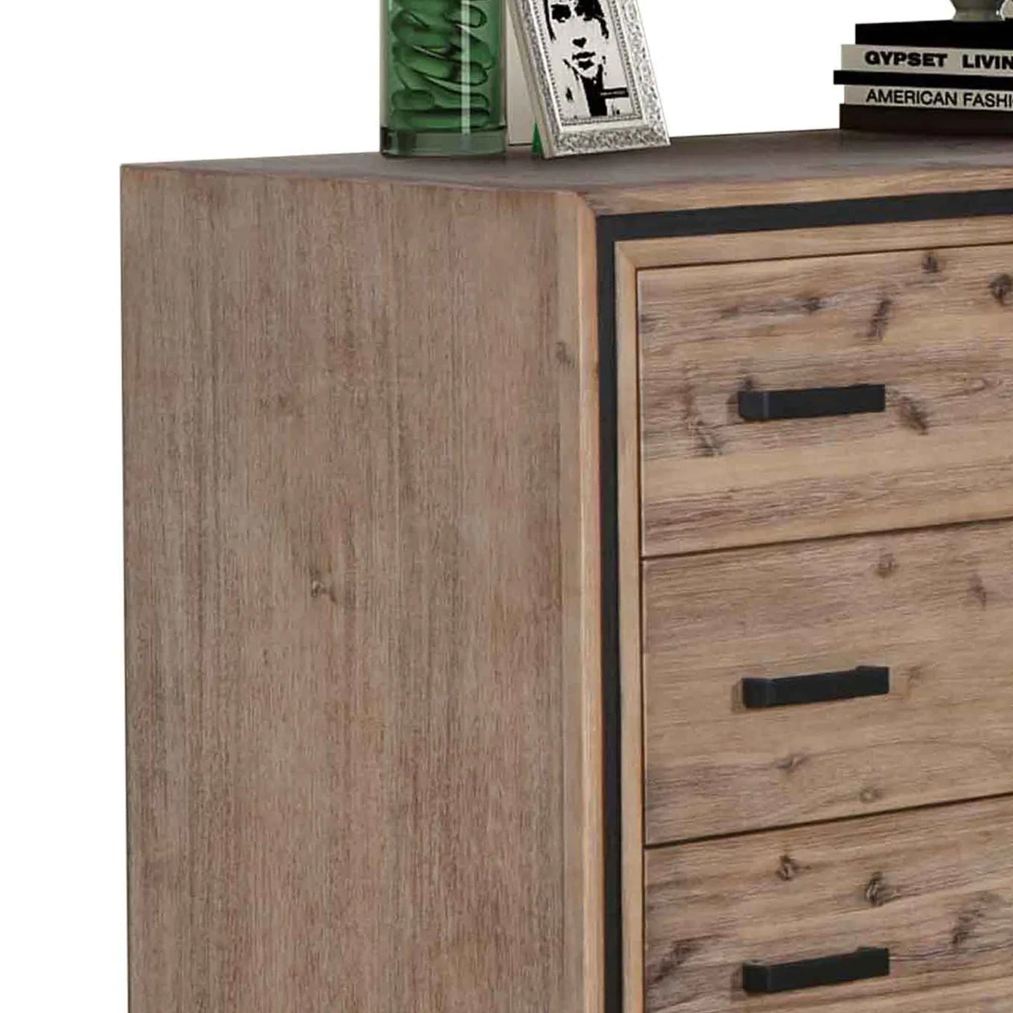 Tallboy with 5 Storage Drawers Solid Acacia Wooden Frame in Silver Brush Colour - Mekamart Australia