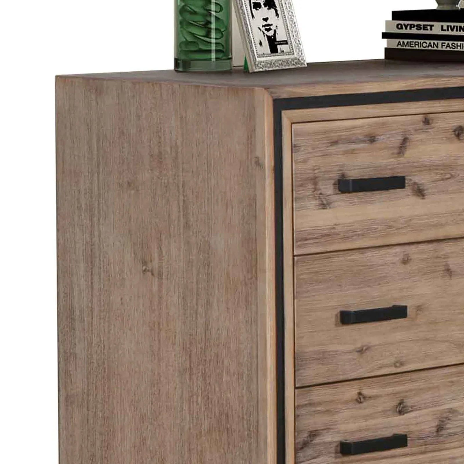 Tallboy with 5 Storage Drawers Solid Acacia Wooden Frame in Silver Brush Colour - Mekamart Australia