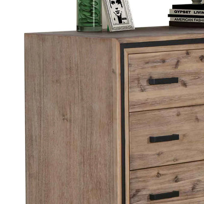 Tallboy with 5 Storage Drawers Solid Acacia Wooden Frame in Silver Brush Colour - Mekamart Australia