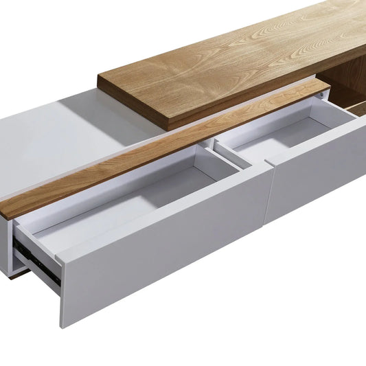 TV Cabinet with 2 Storage Drawers With High Glossy Assembled Entertainment Unit in White Ash colour - Mekamart Australia