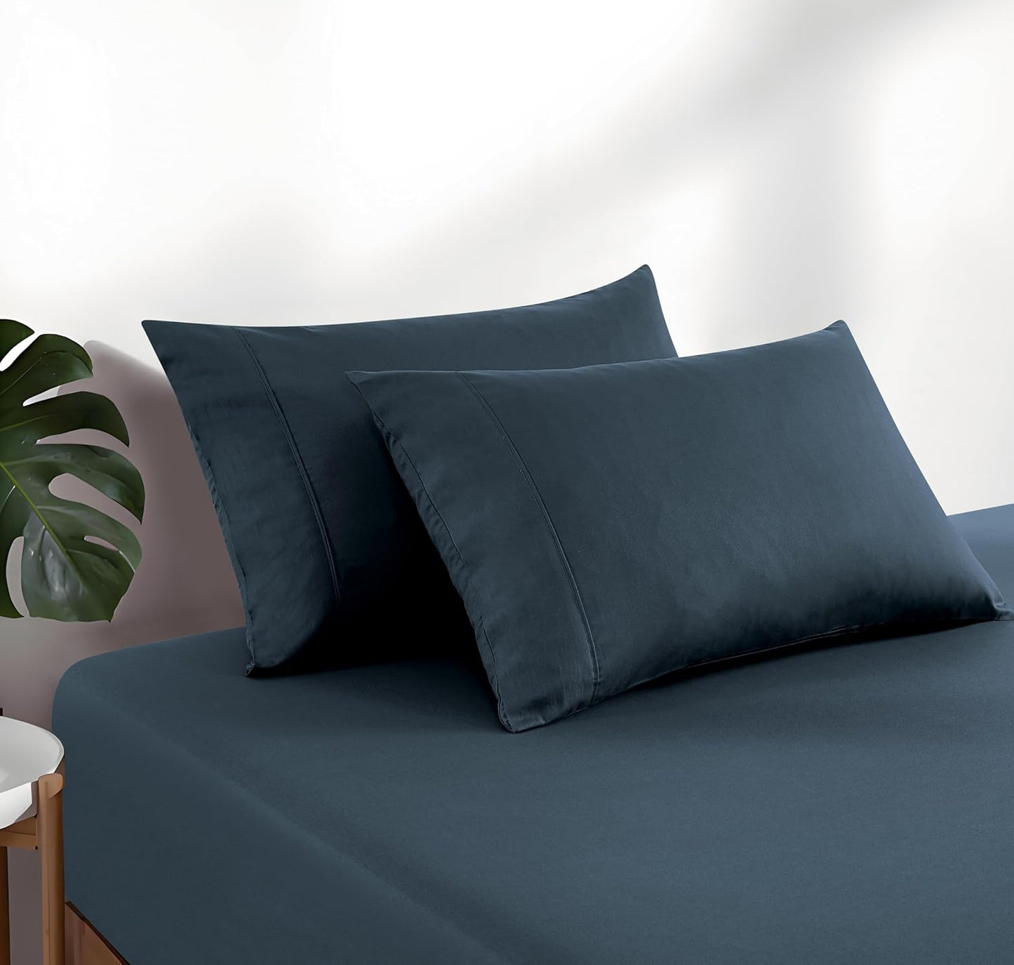 100% Vintage Washed Cotton Fitted Sheet Combo Set – 100% Natural Cotton, Ultra Soft & Breathable – Includes Fitted Sheet & Pillowcases – Machine Washable (Indigo, Single)