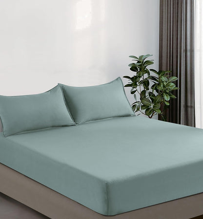 100% Vintage Washed Microfibre Fitted Sheet Set – Ultra Soft & Lightweight All-Season Fitted Sheet with 1 Pillowcase (Seafoam, Single Size)