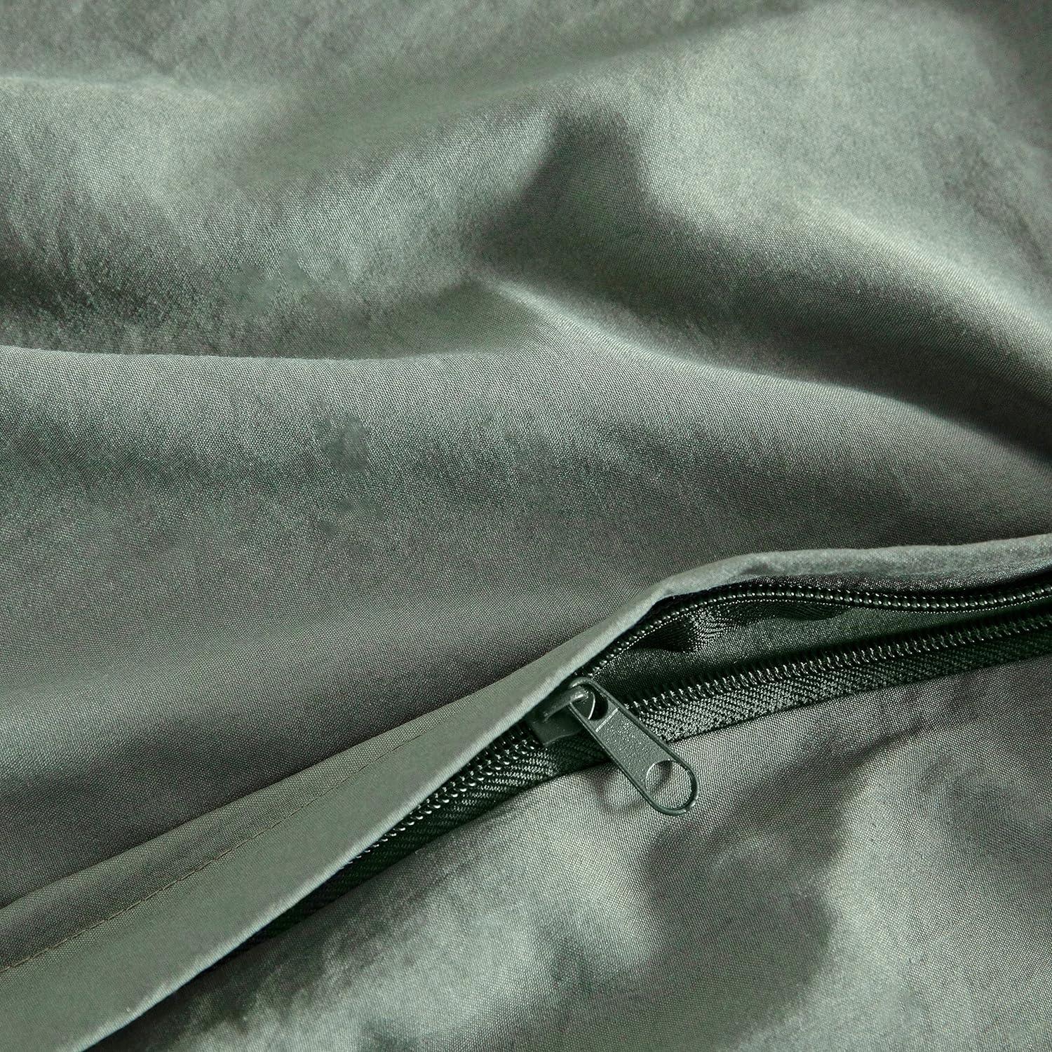 Vintage Washed Microfibre Quilt Cover Set (2Pcs) - Khaki Green - Single Size - Mekamart Australia