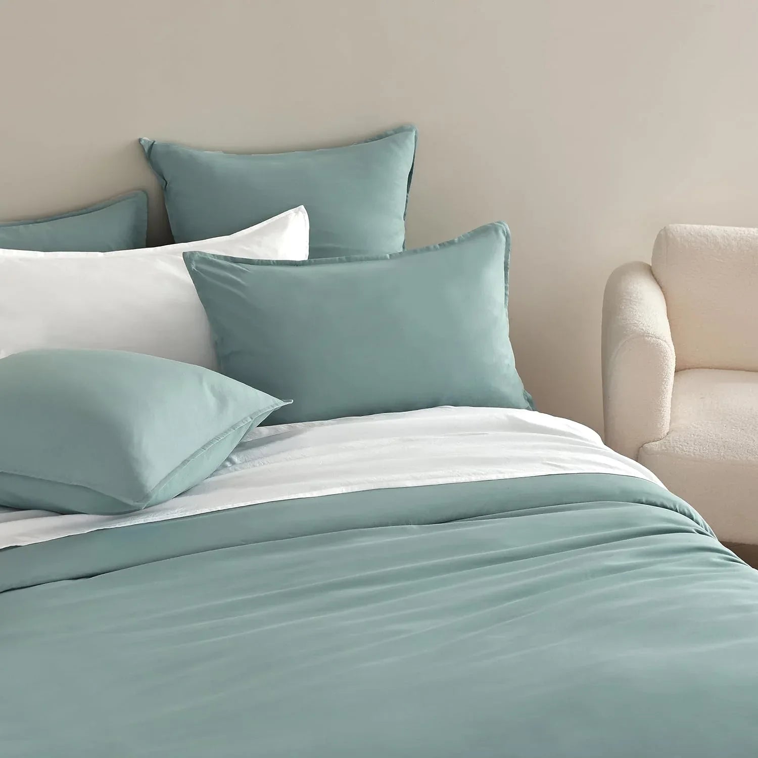 Vintage Washed Microfibre Quilt Cover Set (2Pcs) - Seafoam - Single Size - Mekamart Australia