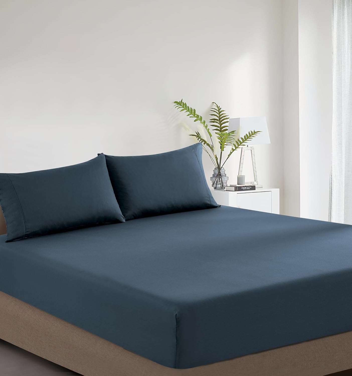 100% Vintage Washed Cotton Fitted Sheet Combo Set – 100% Natural Cotton, Ultra Soft & Breathable – Includes Fitted Sheet & Pillowcases – Machine Washable (Indigo, Double)