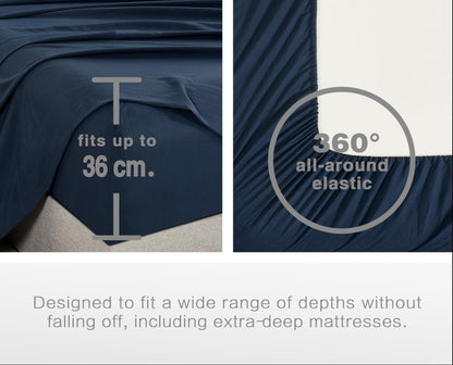 100% Vintage Washed Microfibre Fitted Sheet Set – Ultra Soft & Lightweight All-Season Fitted Sheet with 2 Pillowcases (Navy Blue, Double Size)