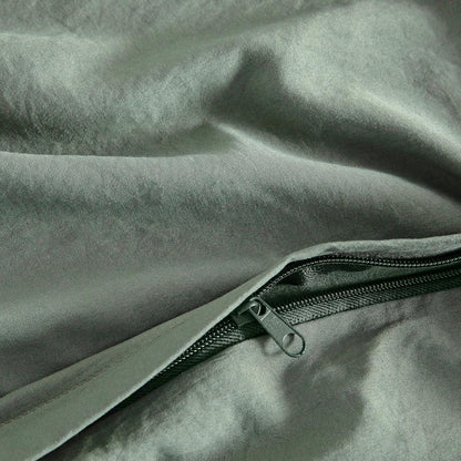 Vintage Washed Microfibre Quilt Cover Set (3Pcs) - Khaki Green - Double Size - Mekamart Australia