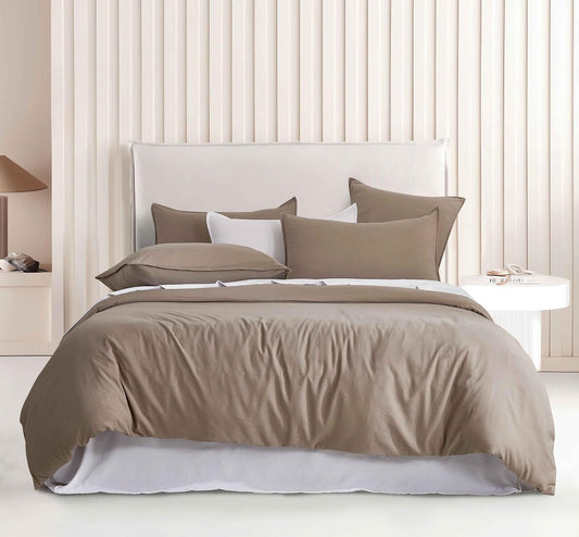 Vintage Washed Microfibre Quilt Cover Set (Truffle, Double)