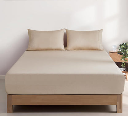 100% Vintage Washed Cotton Fitted Sheet Combo Set – 100% Natural Cotton, Ultra Soft & Breathable – Includes Fitted Sheet & Pillowcases – Machine Washable (Natural, Queen)