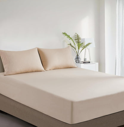 100% Vintage Washed Cotton Fitted Sheet Combo Set – 100% Natural Cotton, Ultra Soft & Breathable – Includes Fitted Sheet & Pillowcases – Machine Washable (Natural, Queen)