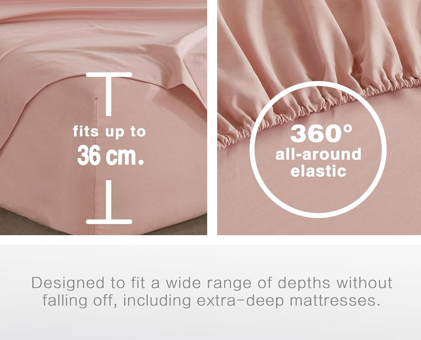 100% Vintage Washed Microfibre Fitted Sheet Set – Ultra Soft & Lightweight All-Season Fitted Sheet with 2 Pillowcases (Pink, Queen Size)