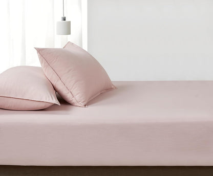 100% Vintage Washed Microfibre Fitted Sheet Set – Ultra Soft & Lightweight All-Season Fitted Sheet with 2 Pillowcases (Pink, Queen Size)