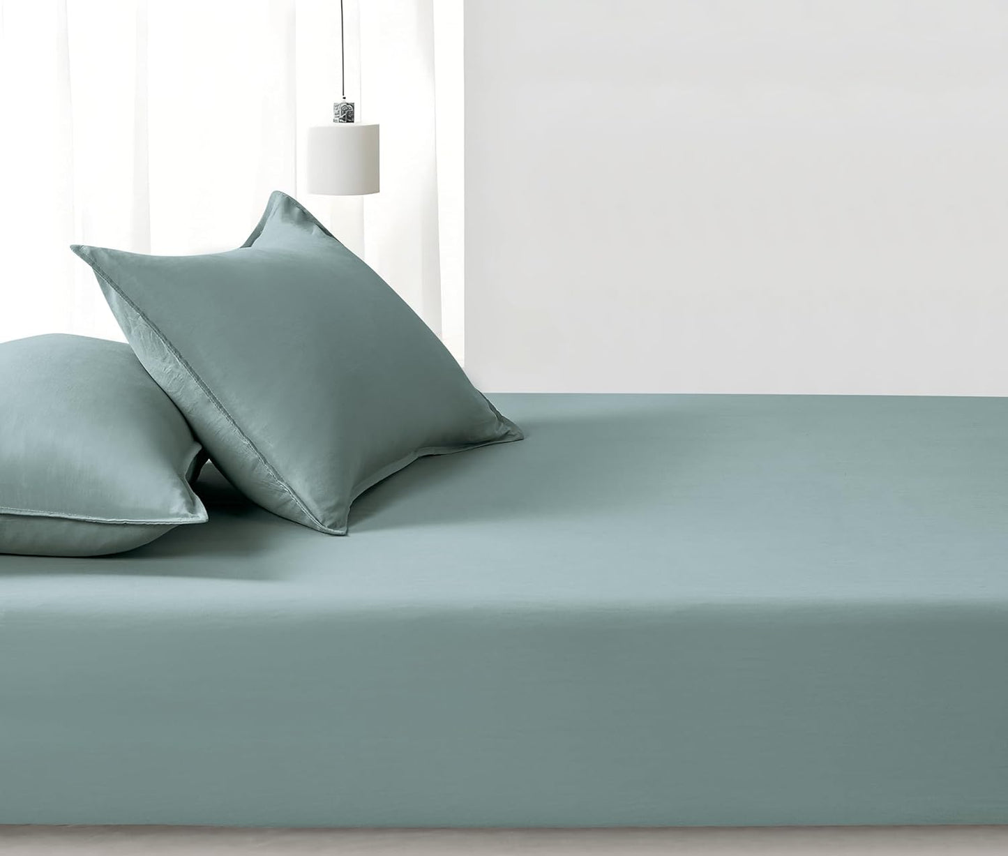 100% Vintage Washed Microfibre Fitted Sheet Set – Ultra Soft & Lightweight All-Season Fitted Sheet with 2 Pillowcases (Seafoam, Queen Size)