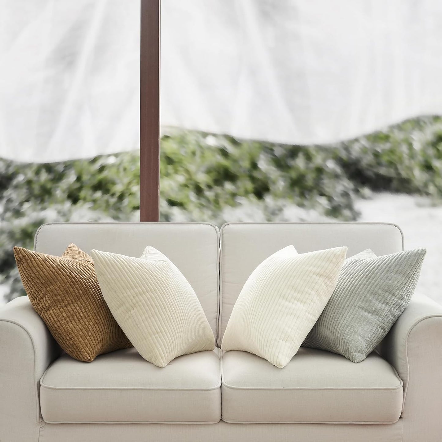 Corduroy Velvet Cushion Covers - Soft Velvet Fabric with Hidden Zipper - Stylish Mix of Beige Shades, 45cm x 45cm (Pack of 4)