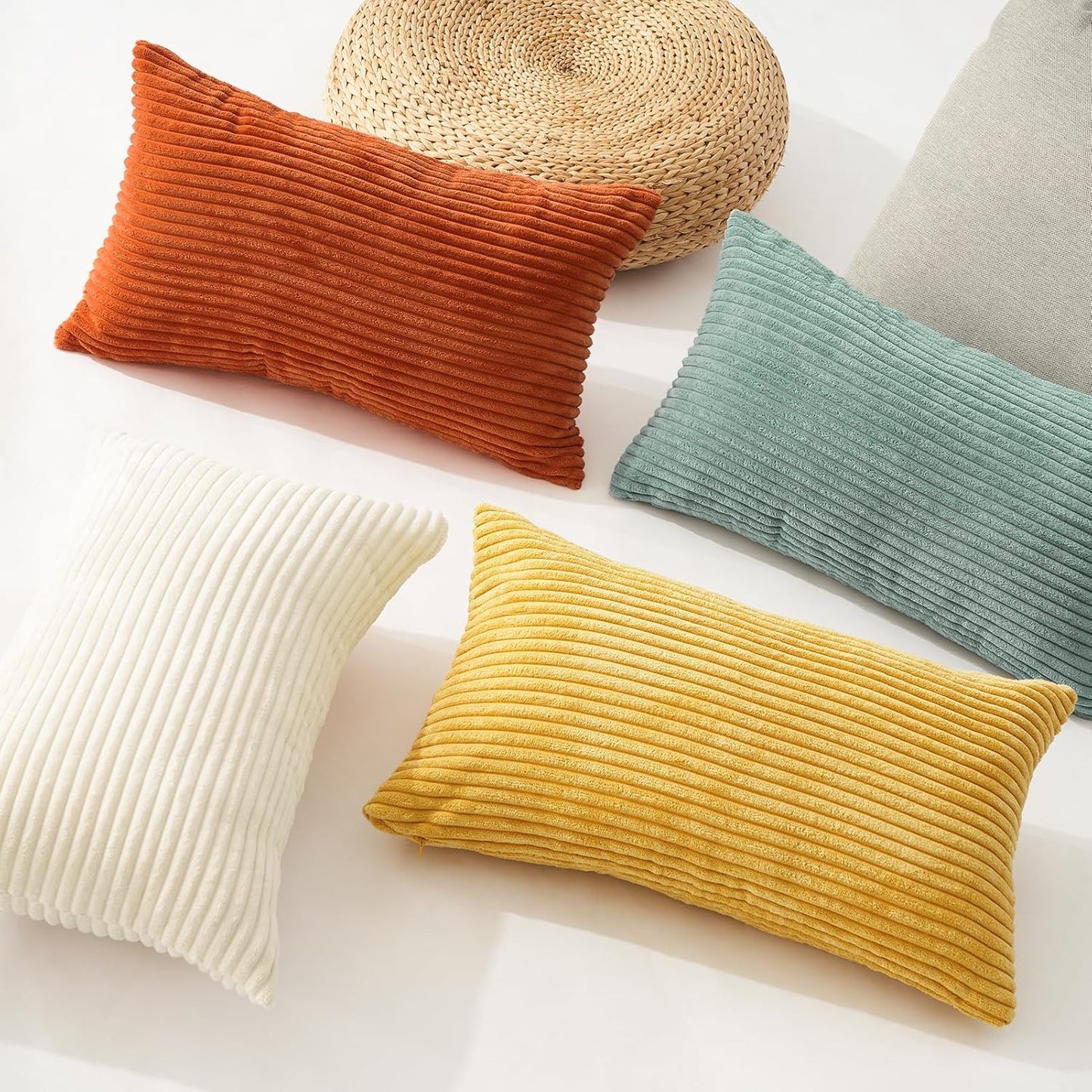 Corduroy Velvet Cushion Covers - Soft Velvet Fabric with Hidden Zipper - Rainbow, 30cm x 50cm (Pack of 4)