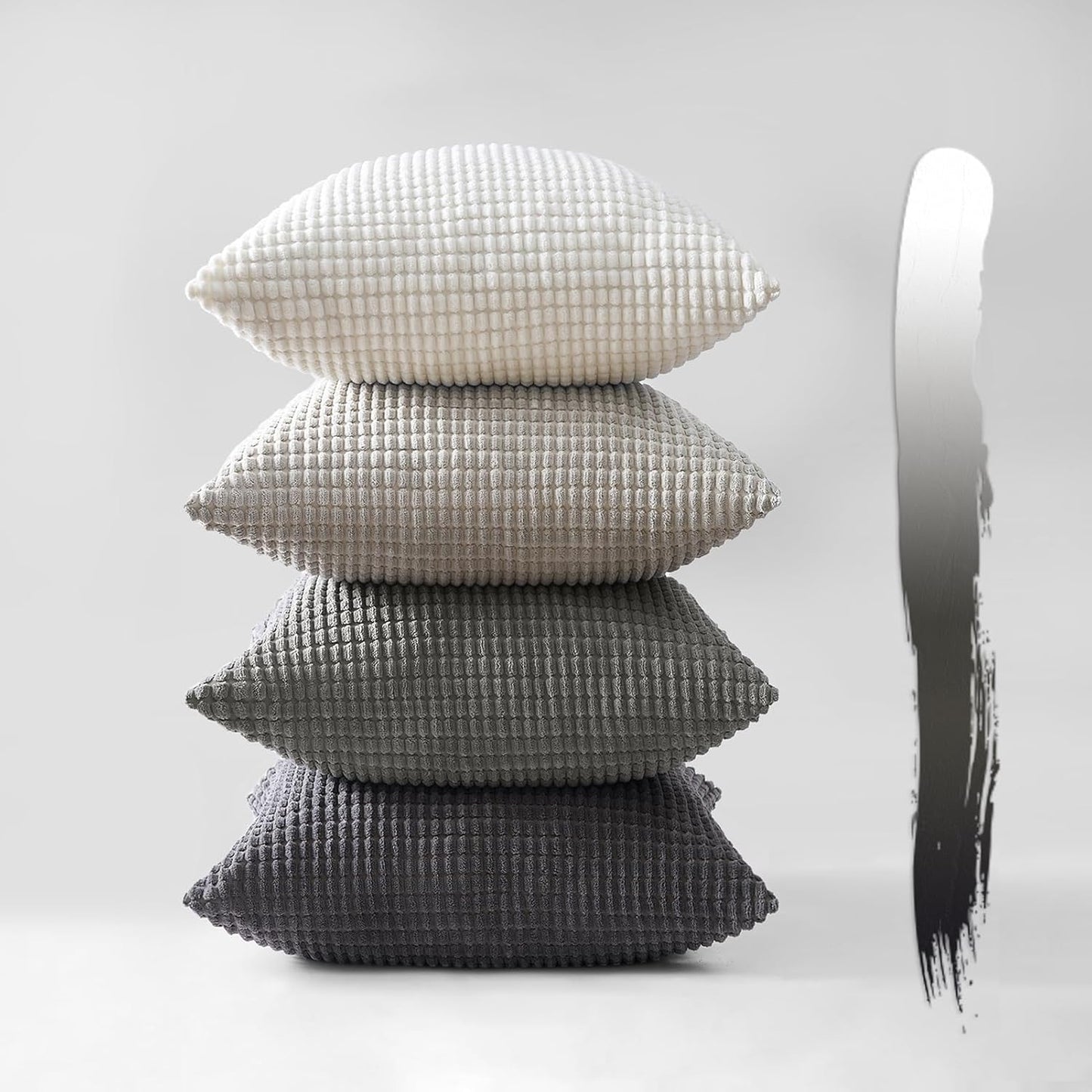 Corduroy Corn Grain Cushion Covers - Soft Velvet with Hidden Zipper - Stylish Mix of Grey Shades, 45cm x 45cm (Pack of 4)