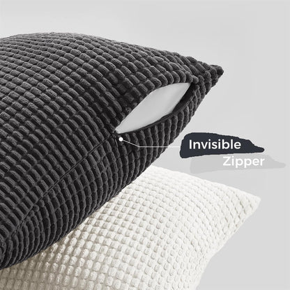 Corduroy Corn Grain Cushion Covers - Soft Velvet with Hidden Zipper - Stylish Mix of Grey Shades, 45cm x 45cm (Pack of 4)