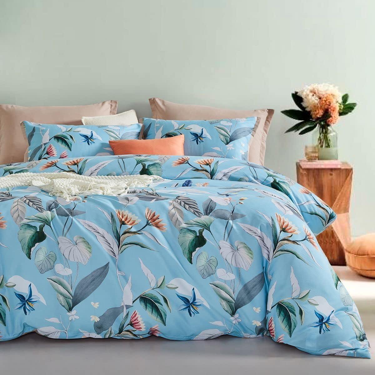 Botanical Microfibre Quilt Cover Set (3Pcs) - Sarah - Queen Size - Mekamart Australia