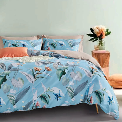 Botanical Microfibre Quilt Cover Set (3Pcs) - Sarah - Queen Size - Mekamart Australia