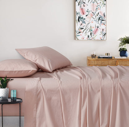 Vintage Washed 100% Cotton Sheet Set with 2 Pillowcases - Pink - Queen Size