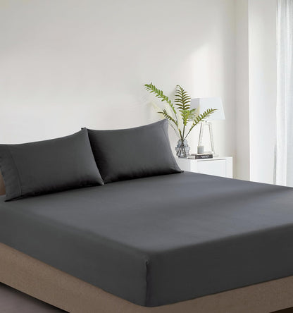 100% Vintage Washed Cotton Fitted Sheet Combo Set – 100% Natural Cotton, Ultra Soft & Breathable – Includes Fitted Sheet & Pillowcases – Machine Washable (Charcoal, King)