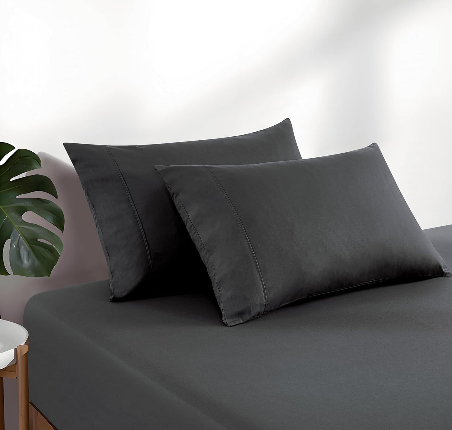 100% Vintage Washed Cotton Fitted Sheet Combo Set – 100% Natural Cotton, Ultra Soft & Breathable – Includes Fitted Sheet & Pillowcases – Machine Washable (Charcoal, King)