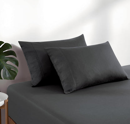 100% Vintage Washed Cotton Fitted Sheet Combo Set – 100% Natural Cotton, Ultra Soft & Breathable – Includes Fitted Sheet & Pillowcases – Machine Washable (Charcoal, King)