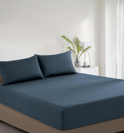 100% Vintage Washed Cotton Fitted Sheet Combo Set – 100% Natural Cotton, Ultra Soft & Breathable – Includes Fitted Sheet & Pillowcases – Machine Washable (Indigo, King)