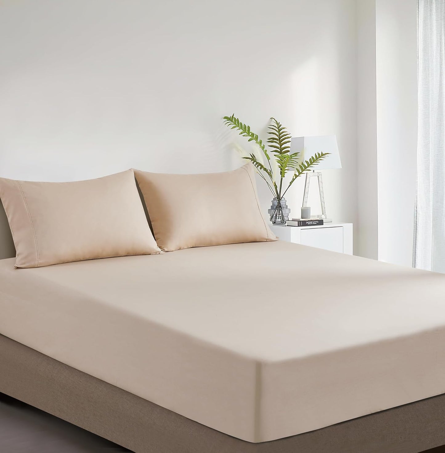 100% Vintage Washed Cotton Fitted Sheet Combo Set – 100% Natural Cotton, Ultra Soft & Breathable – Includes Fitted Sheet & Pillowcases – Machine Washable (Natural, King)