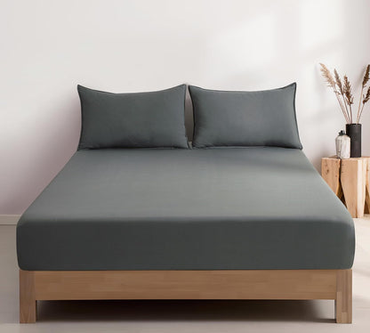 100% Vintage Washed Microfibre Fitted Sheet Set – Ultra Soft & Lightweight All-Season Fitted Sheet with 2 Pillowcases (Grey, King Size)