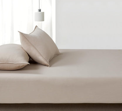 100% Vintage Washed Microfibre Fitted Sheet Set – Ultra Soft & Lightweight All-Season Fitted Sheet with 2 Pillowcases (Linen, King Size)